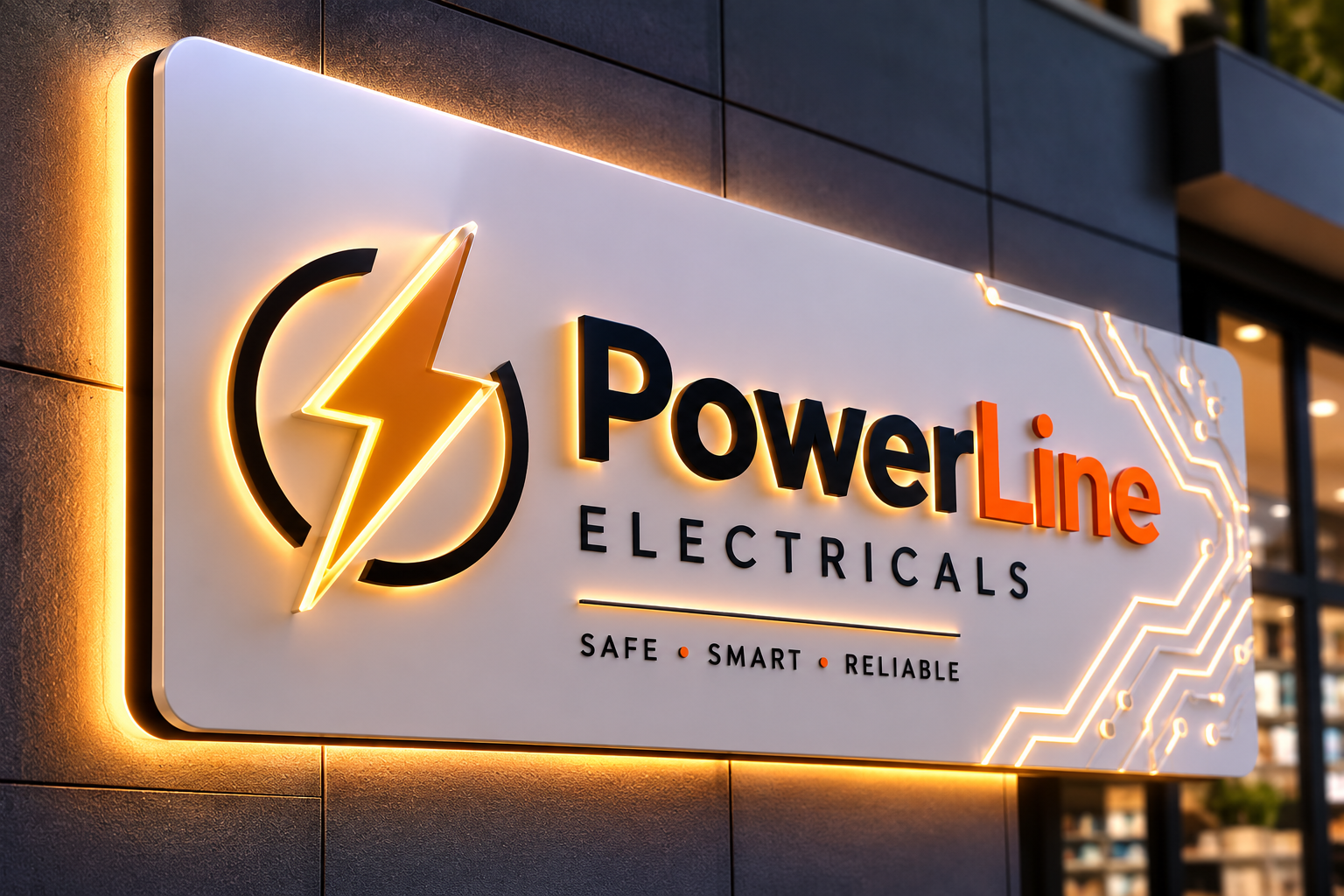 Modern ACP acrylic electrical signboard with 3D lightning bolt and LED backlighting