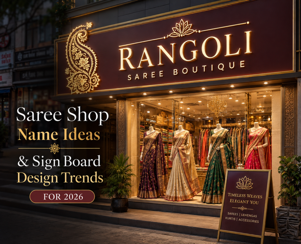 Best Saree Shop Name Ideas and Attractive Sign Board Design Ideas for 2026