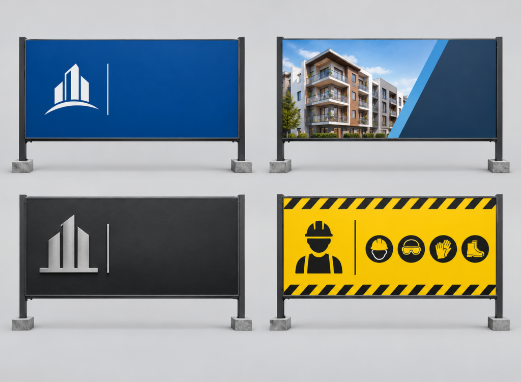 Four construction company name board design styles for site offices