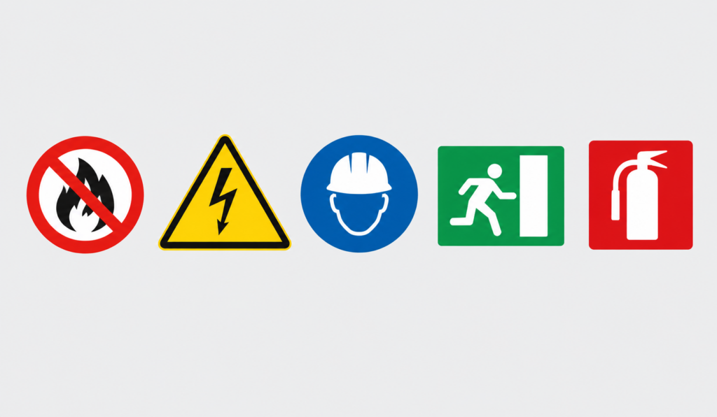 Safety signs and meanings by colour and shape