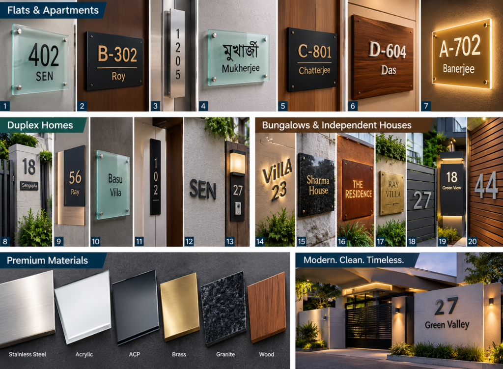 Modern House Name Plate Designs for Flats, Duplexes and Bungalows (20 Ideas)